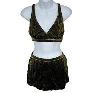Vintage Sun Streak Metallic Gold‎ on Black 2 Piece Swimsuit Size 8